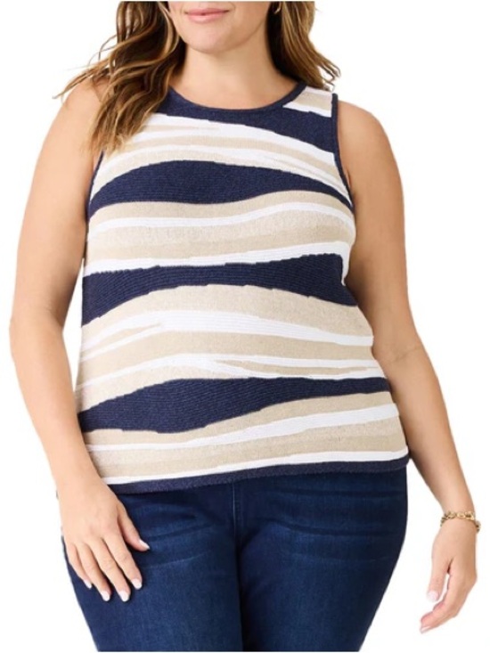 NIC+ZOE Tops - NIC+ZOE Navy, Beige & White Striped Knit Tank